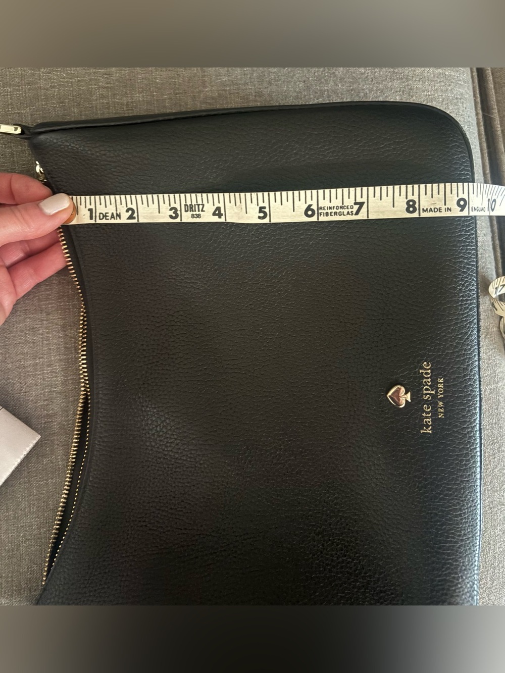 kate spade Black Pebbled Leather Crossbody with Striped Canvas Strap - Picture 6 of 8